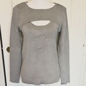 NWT-Womans-Calvin Klein Ribbed Gray Cut-Out Top